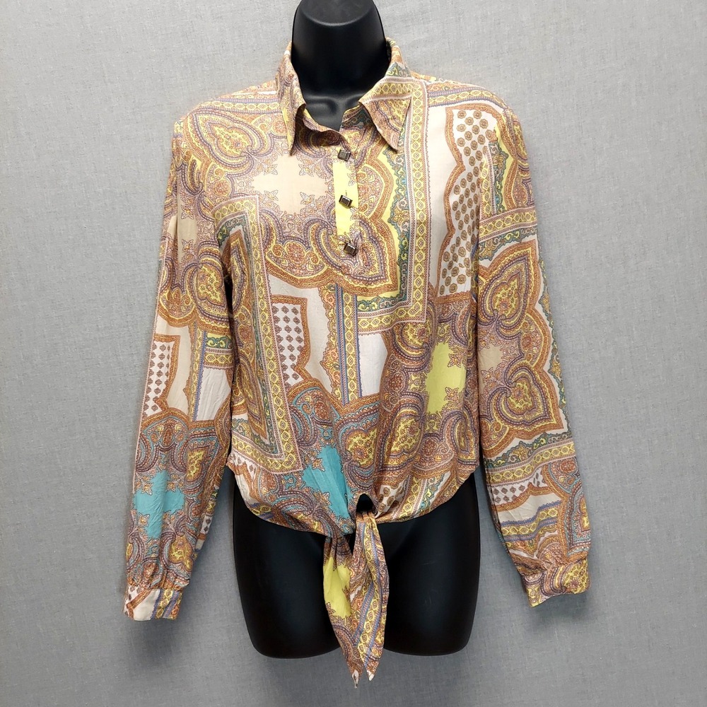 Womens S Boho Paisley Tie Crop Top Y2K Festival‎ Resort Coastal Hippie Blouse